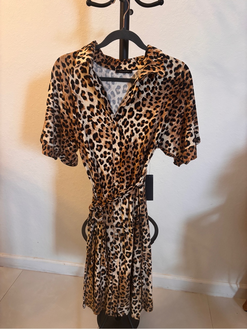 Shinestar Leopard Print Midi Wrap Dress - Brown